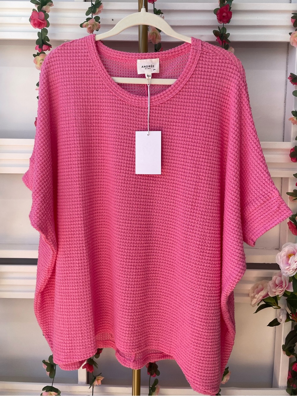 Andree by Unit - Waffle Knit Short Sleeve Shirt- Pink